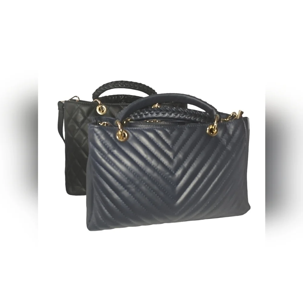 *New* Persaman New York Navy Blue Leather Tote